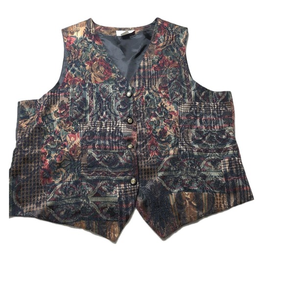 Lady Eva Laurel New York Jackets & Blazers - Lady Eva Laurel New York Vintage Tapestry Vest Womens 2X Floral Patchwork USA